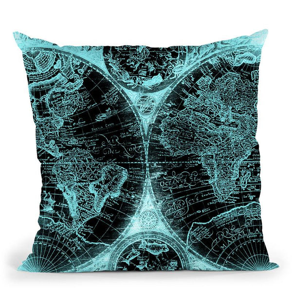Vintage World Map Black And Teal Throw Pillow By Nature Magick