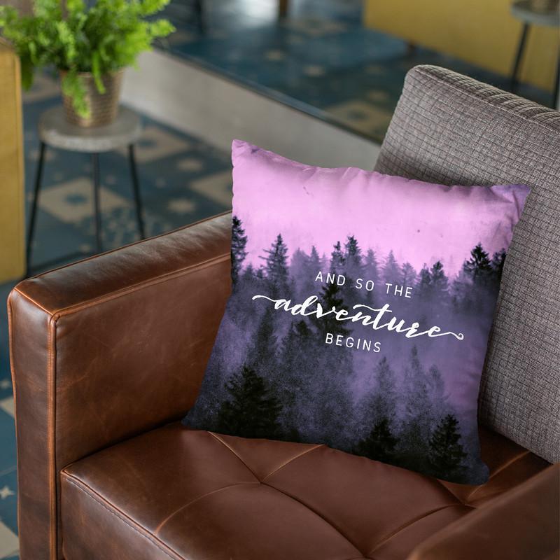 And So The Adventure Begins Morning Forest Pink Throw Pillow By Nature Magick