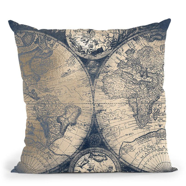 Vintage World Map Black And Teal Iii Throw Pillow By Nature Magick