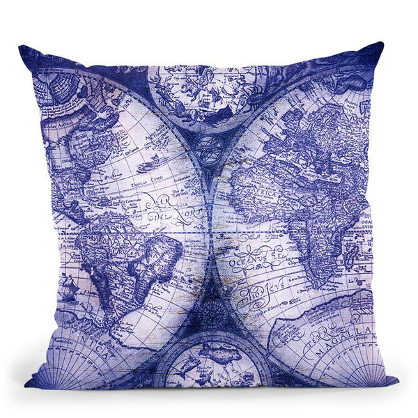Navy Vintage World Map Throw Pillow By Nature Magick