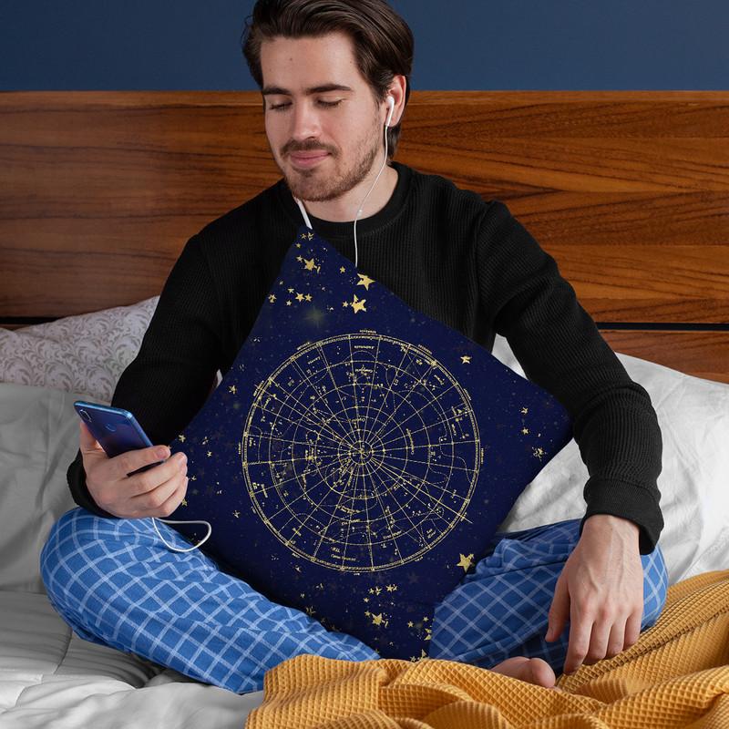 Vintage Star Map Navy And Gold V Throw Pillow By Nature Magick