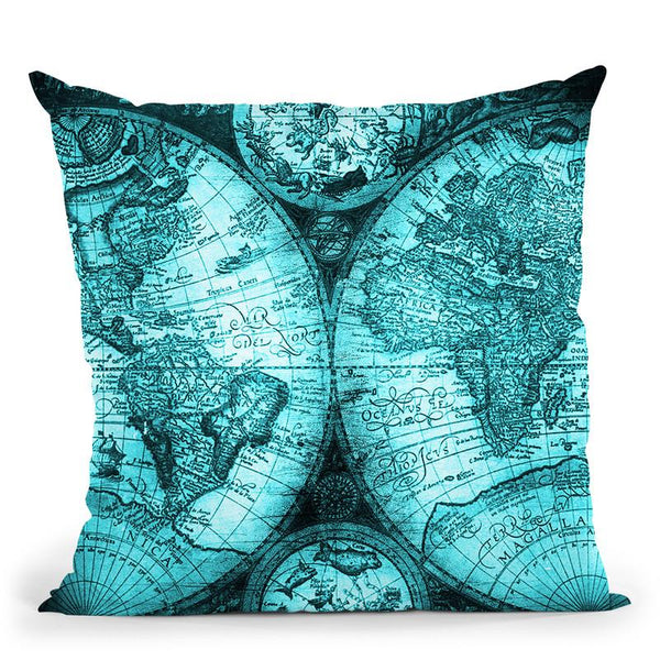 Vintage World Map Black And Teal Iv Throw Pillow By Nature Magick