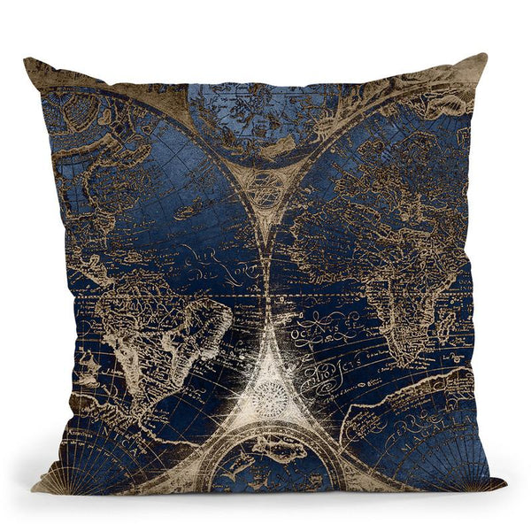 Vintage World Map Black And Teal Ii Throw Pillow By Nature Magick