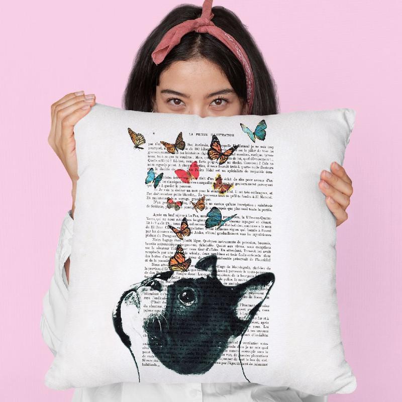 French Bulldog With Butterflies Throw Pillow By Not Much To Say