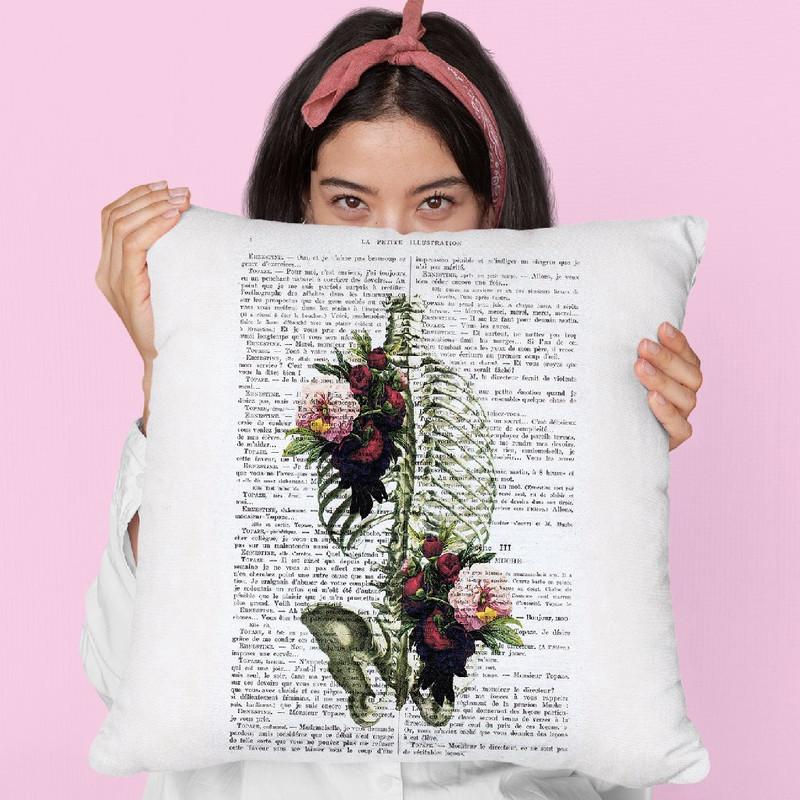 Ribcage With Flowers I Throw Pillow By Not Much To Say