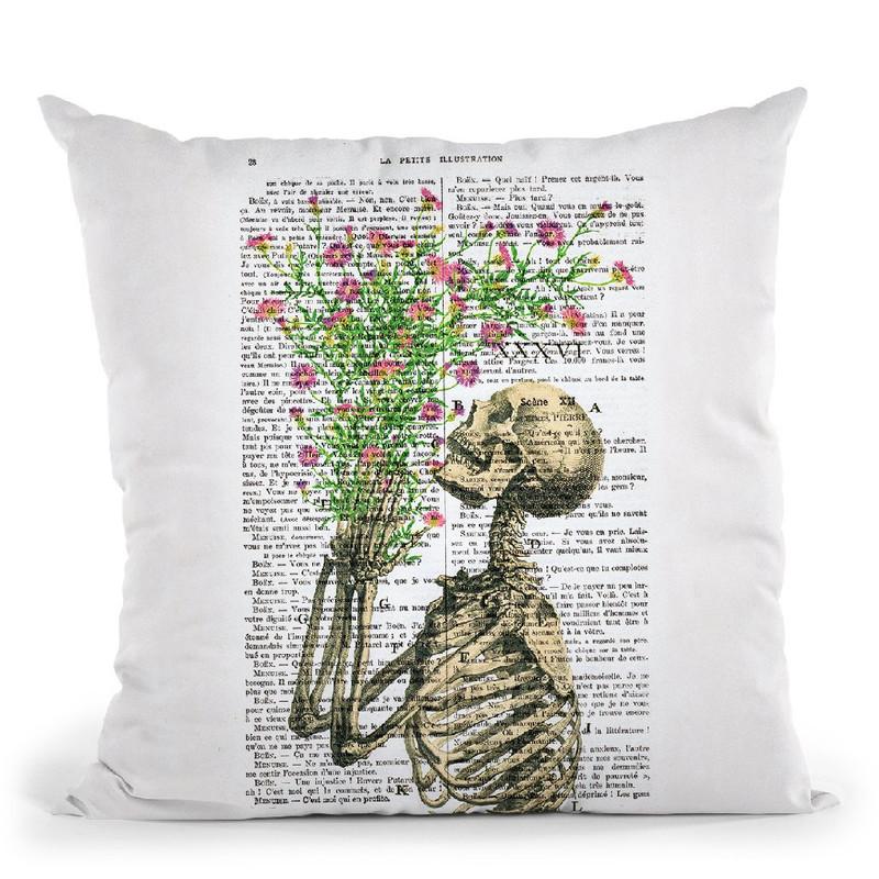 Skeleton With Flowers Throw Pillow By Not Much To Say