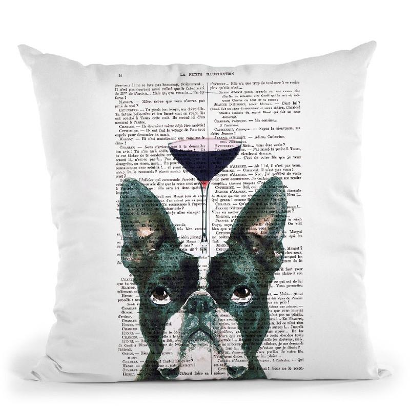 Boston Terrier With Wine Glass Throw Pillow By Not Much To Say