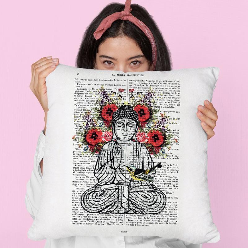 Buddha With Bird Throw Pillow By Not Much To Say