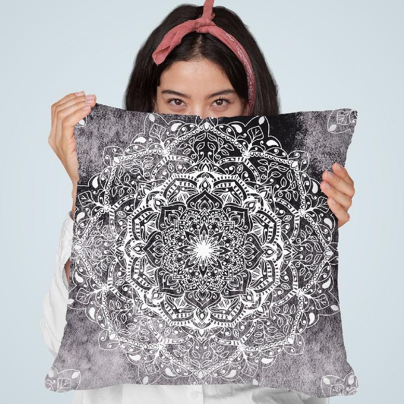 Nature Mandala Blue-Pink Throw Pillow By Nika Martines