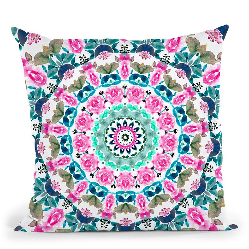 Watercolor Floral Mandala Throw Pillow By Nika Martines