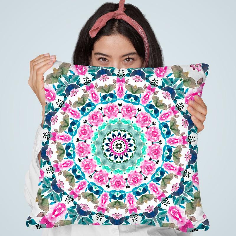Watercolor Floral Mandala Throw Pillow By Nika Martines