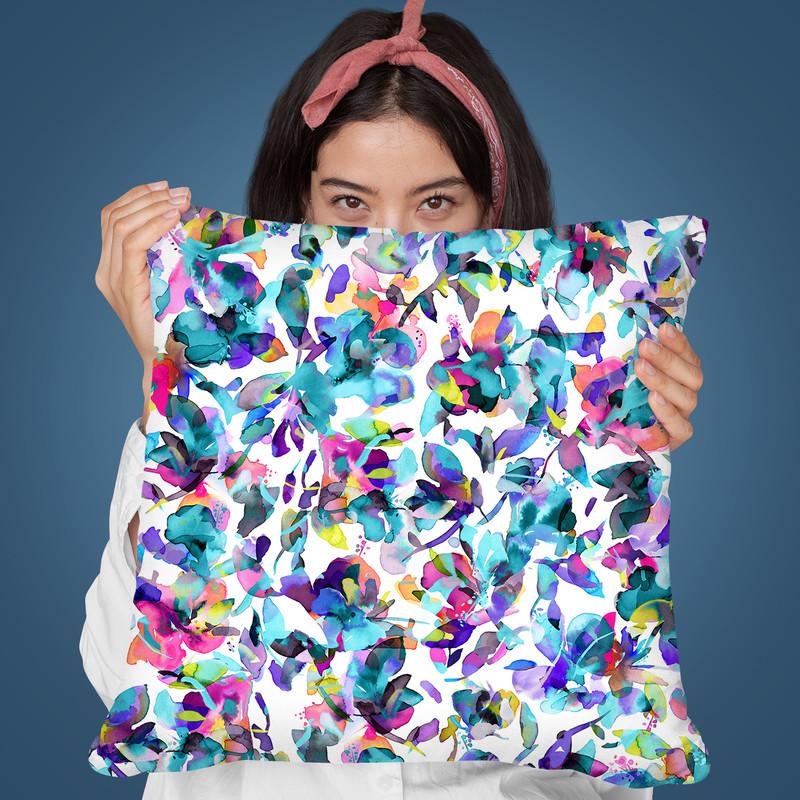 Aquatic Abstract Flowers Blue Throw Pillow By Ninola Design