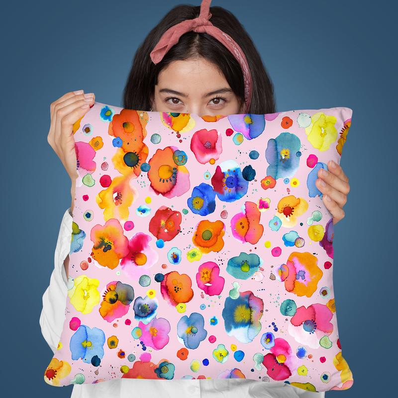 Bohemian Naive Flowers Pink Throw Pillow By Ninola Design