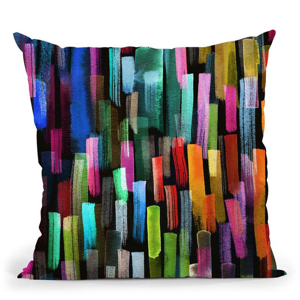 Colorful Brushstrokes Black Throw Pillow By Ninola Design
