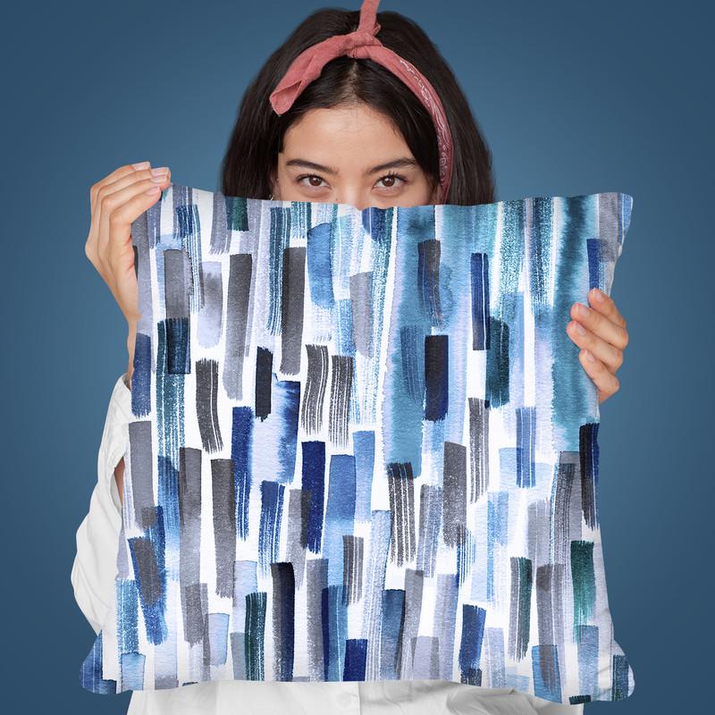 Colorful Brushstrokes Indigo Throw Pillow By Ninola Design