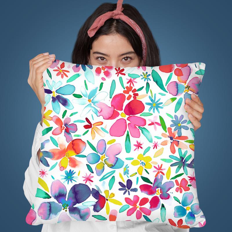 Colorful Flowers And Petals Throw Pillow By Ninola Design
