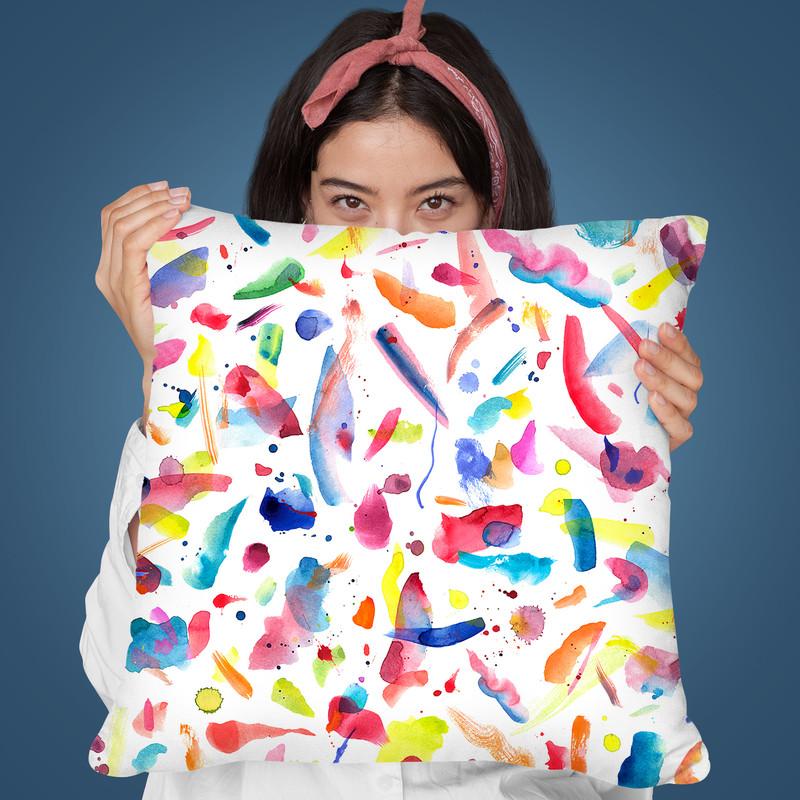 Colorful Watercolor Brushstrokes Summer Throw Pillow By Ninola Design