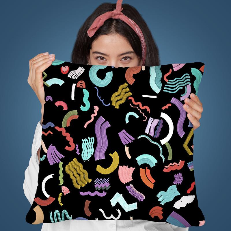 Curly And Zigzag Stripes Black Throw Pillow By Ninola Design