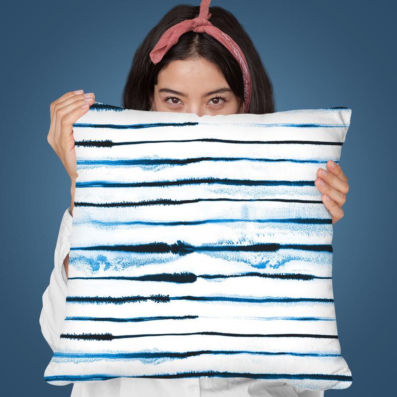 Electric Ink Stripes Indigo Throw Pillow By Ninola Design