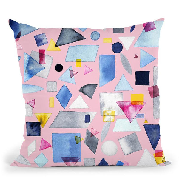Geometric Square Triangles Pieces Pink Throw Pillow By Ninola Design