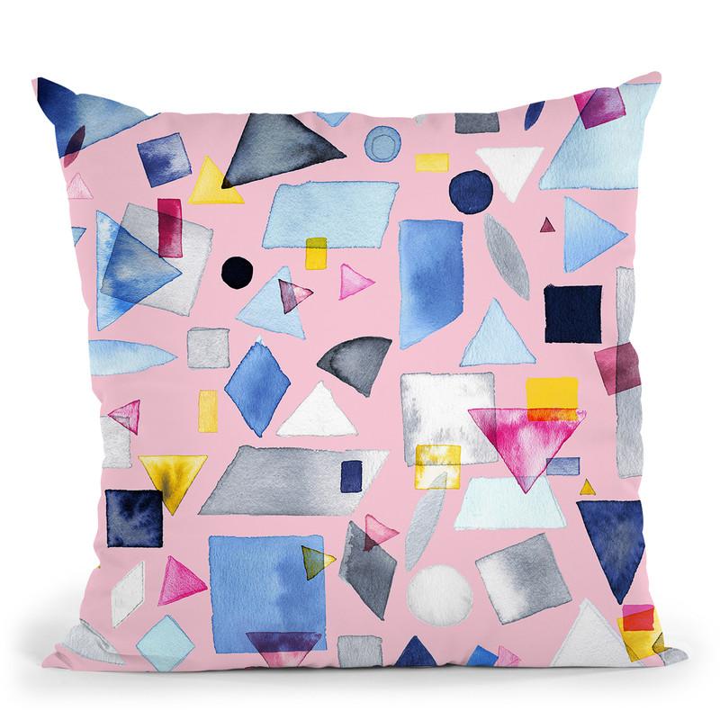 Geometric Square Triangles Pieces Pink Throw Pillow By Ninola Design