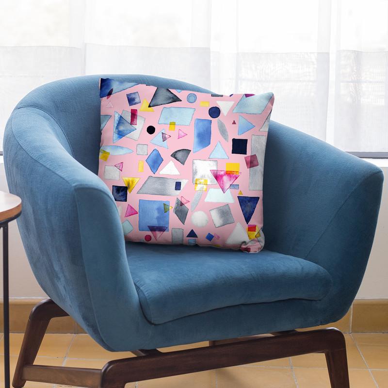 Geometric Square Triangles Pieces Pink Throw Pillow By Ninola Design