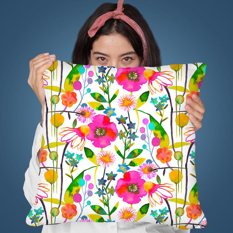 Happy Spring Flowers Throw Pillow By Ninola Design