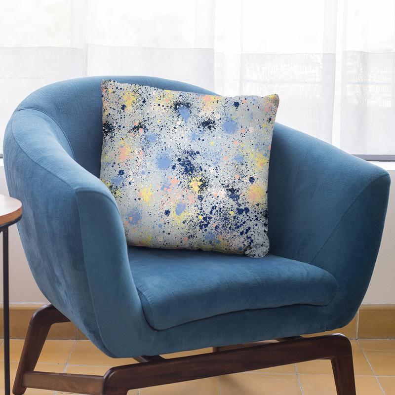 Ink Dust Splatter Blue Throw Pillow By Ninola Design