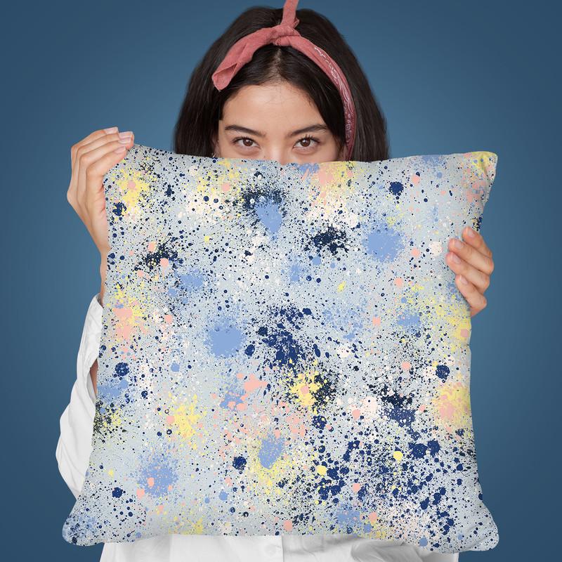 Ink Dust Splatter Blue Throw Pillow By Ninola Design