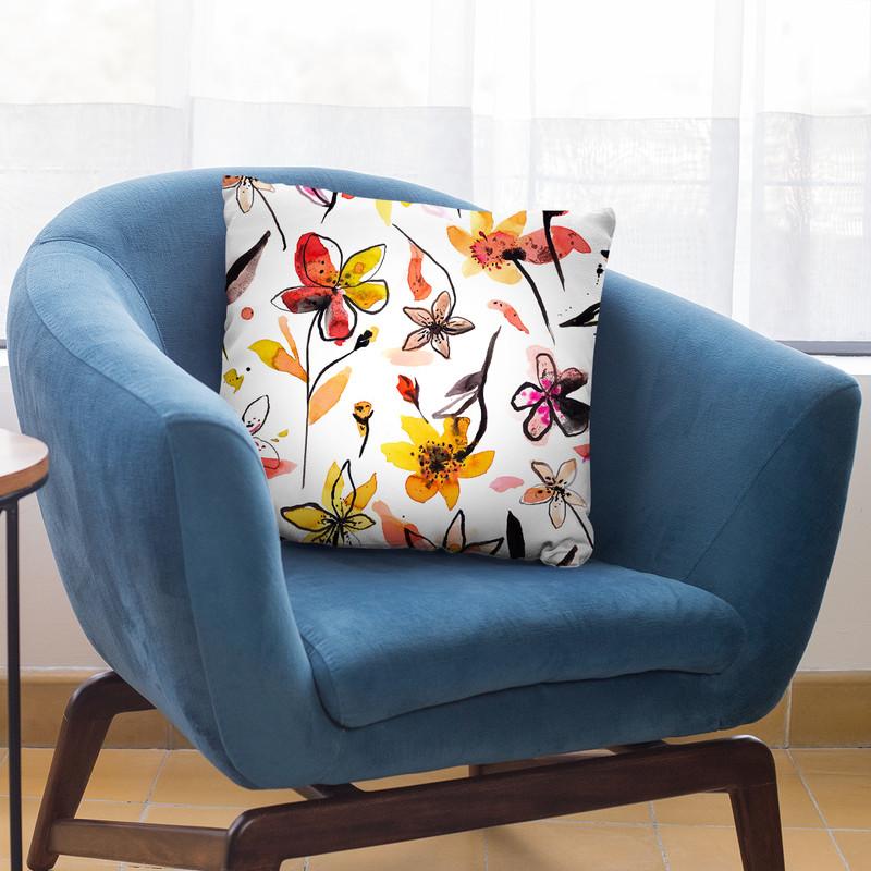Ink Watercolor Flowers Yellow Throw Pillow By Ninola Design
