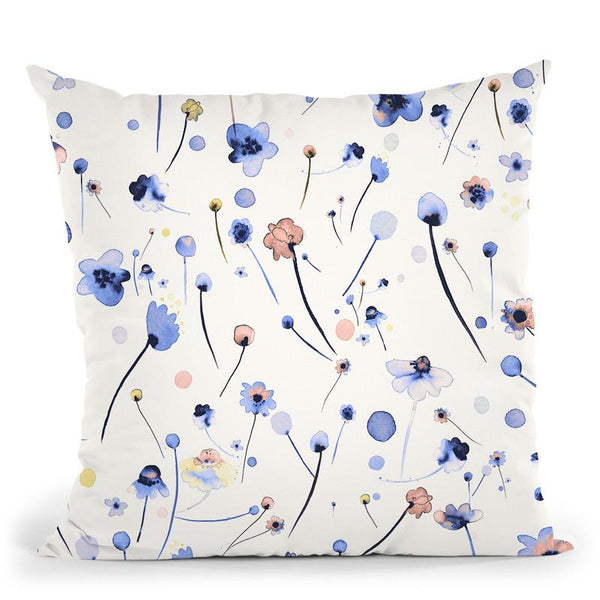 Minimal Blue Soft Flowers Throw Pillow By Ninola Design