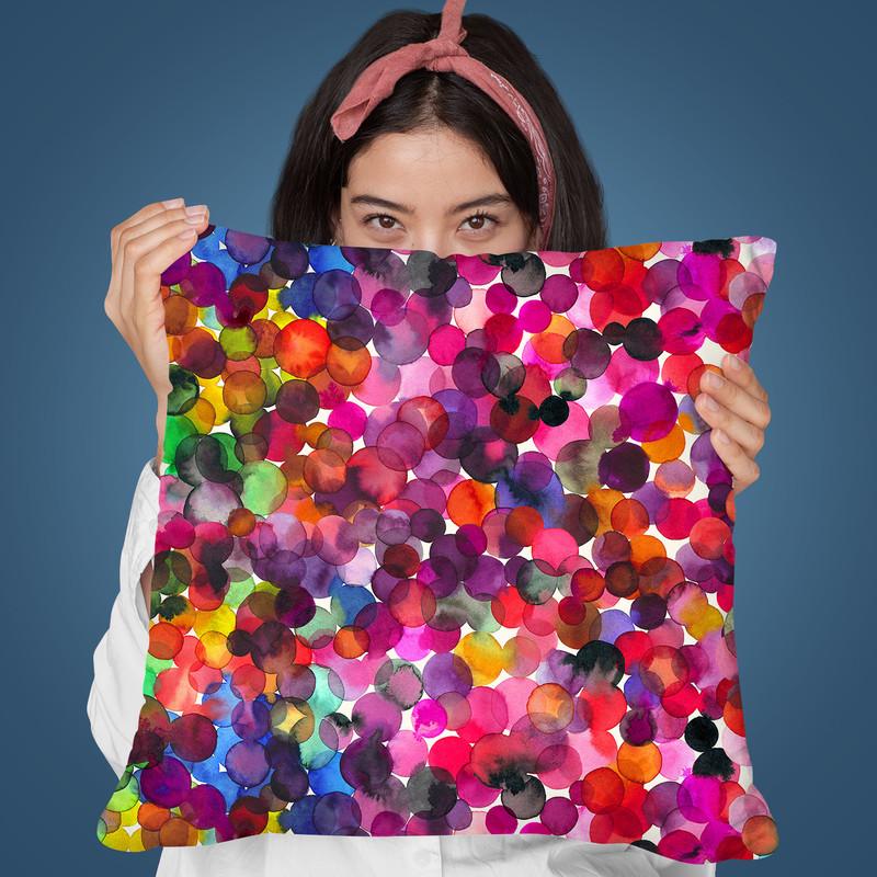 Overlapped Watercolor Dots Throw Pillow By Ninola Design