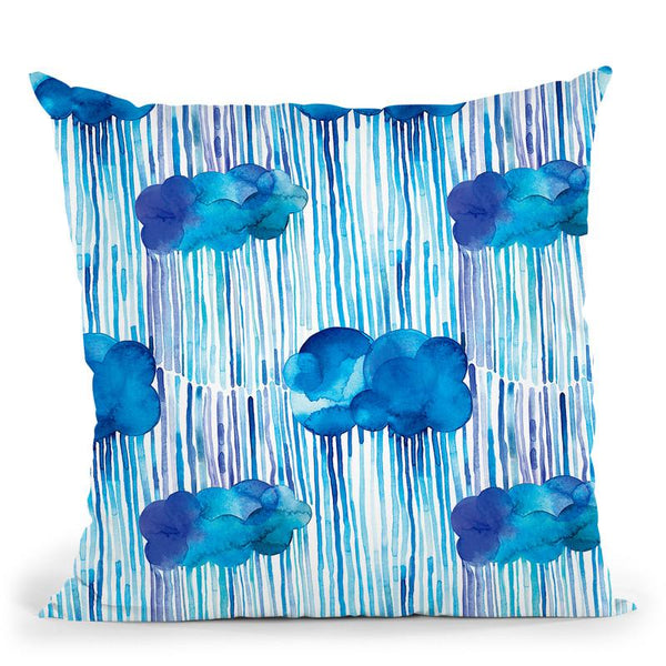 Raining Clouds Blue Throw Pillow By Ninola Design