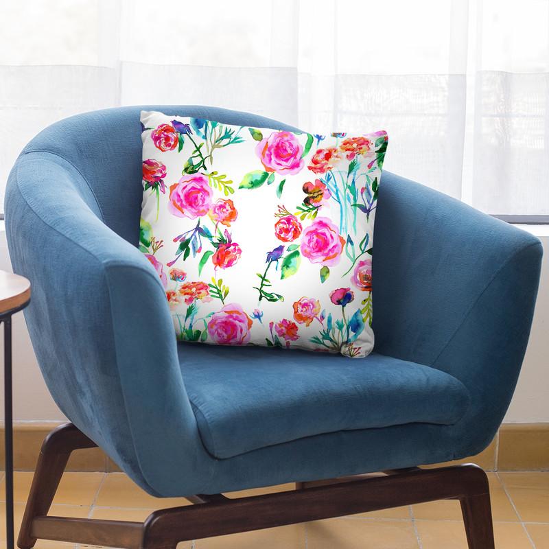 Roses Watercolor Floral Bouquet Pink Throw Pillow By Ninola Design