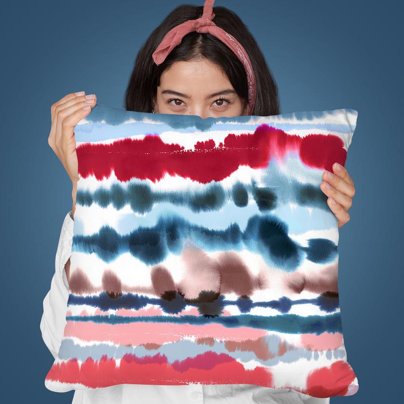 Soft Nautical Watercolor Lines Red Throw Pillow By Ninola Design