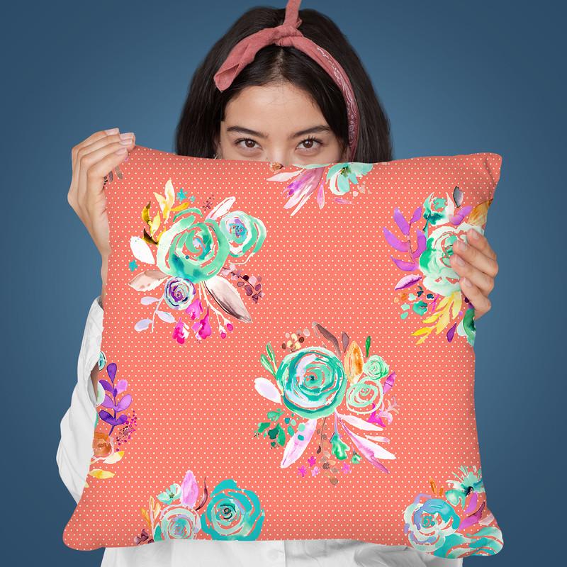 Sweet Roses Blooms Bouquet Coral Throw Pillow By Ninola Design