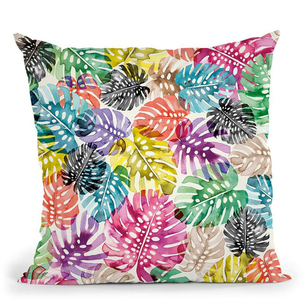 Tropical Monstera Leaves Throw Pillow By Ninola Design