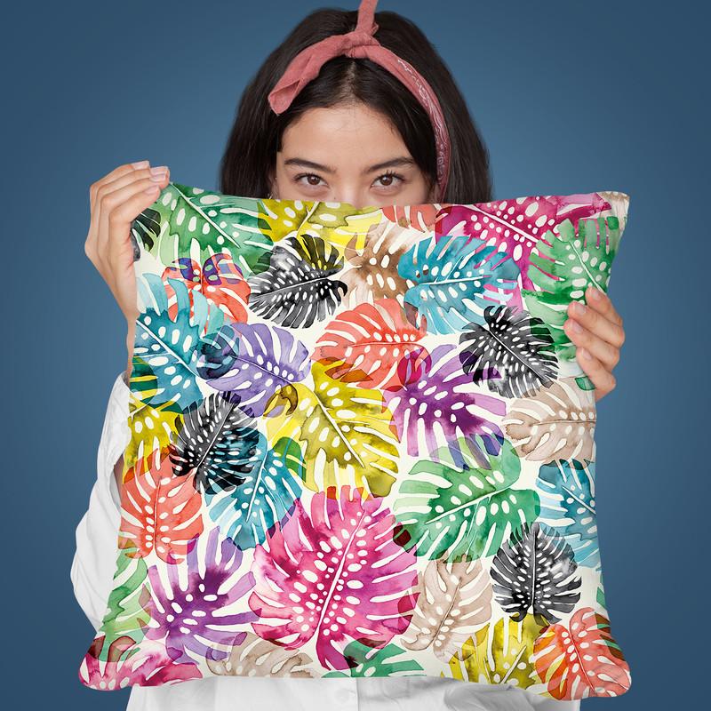 Tropical Monstera Leaves Throw Pillow By Ninola Design