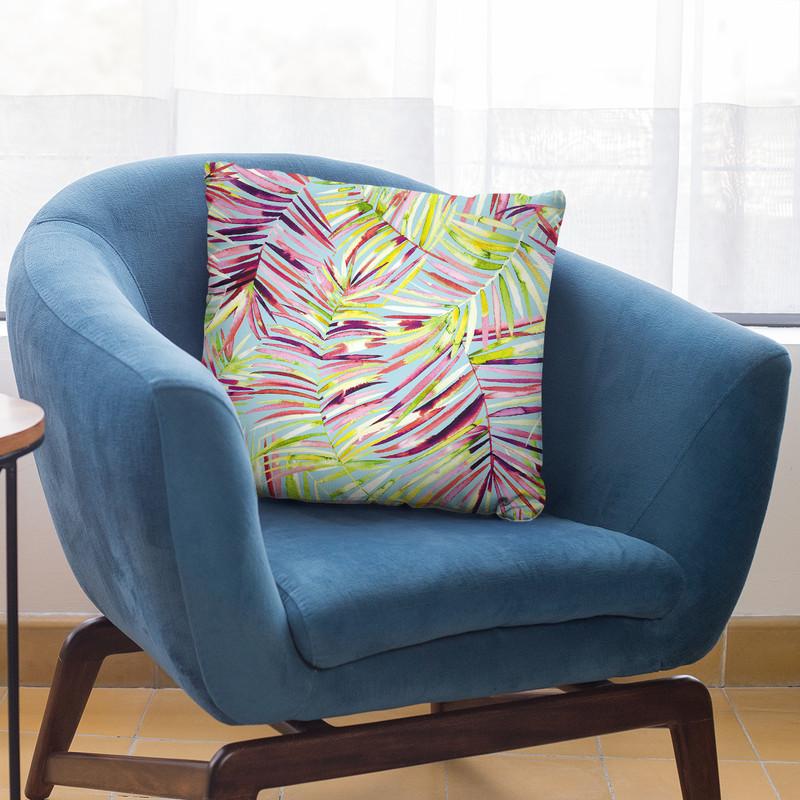 Tropical Palms Blue Green Throw Pillow By Ninola Design