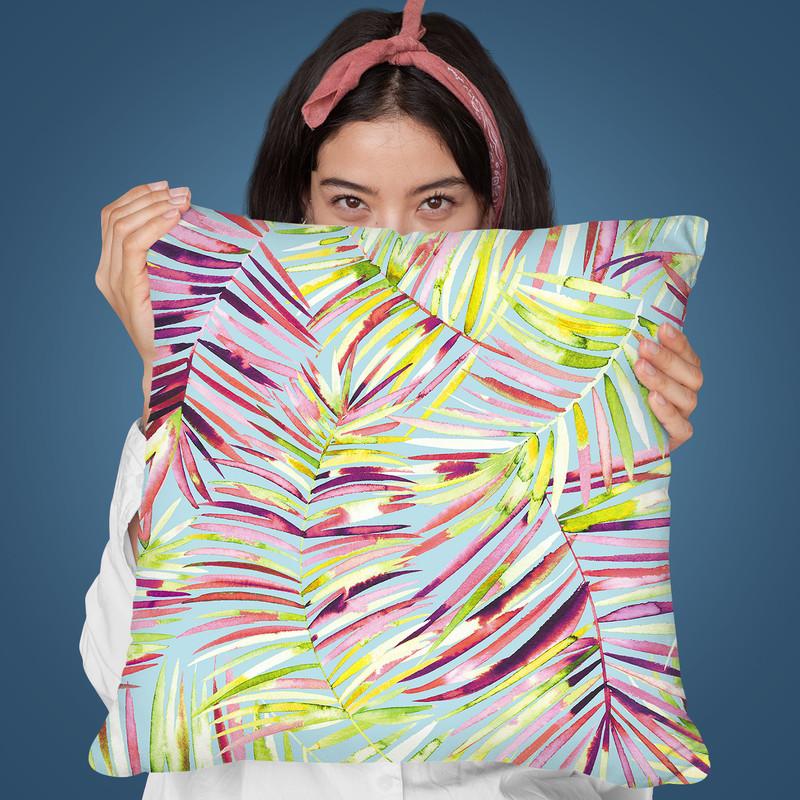 Tropical Palms Blue Green Throw Pillow By Ninola Design