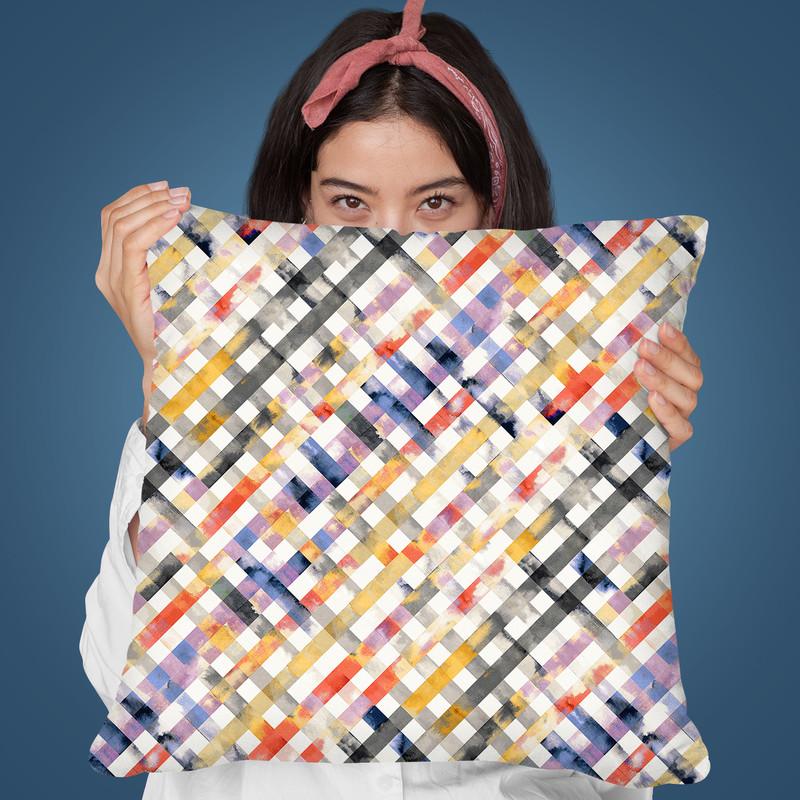 Vichy Gingham Watercolor Yellow Throw Pillow By Ninola Design