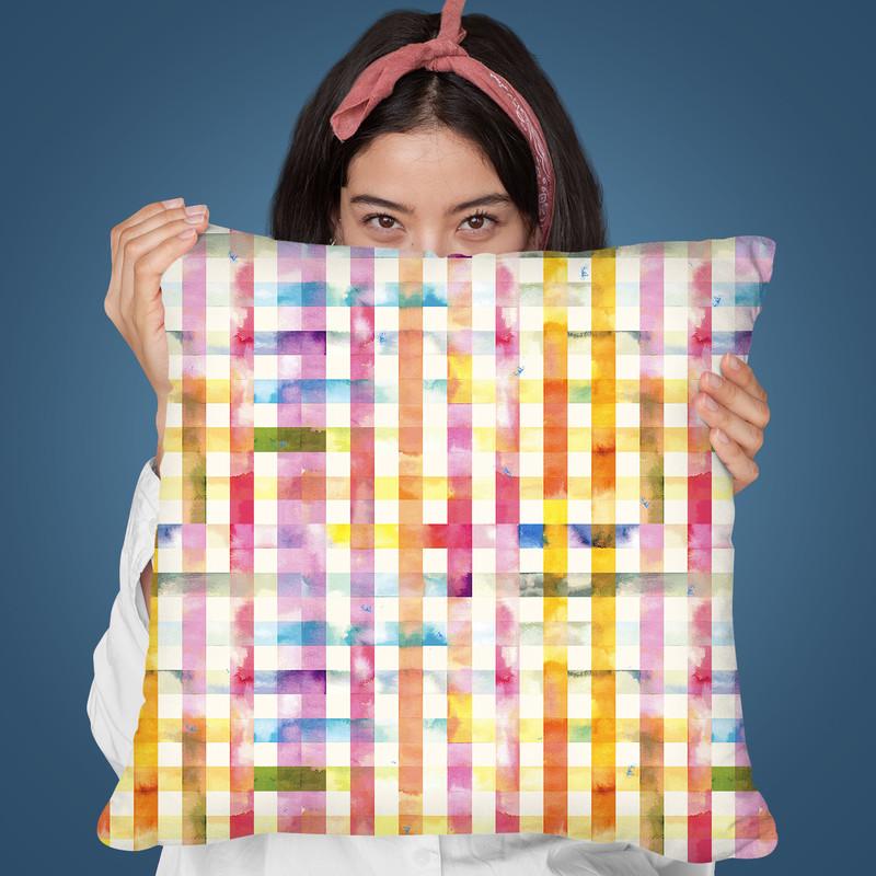 Vichy Gingham Yellow Throw Pillow By Ninola Design