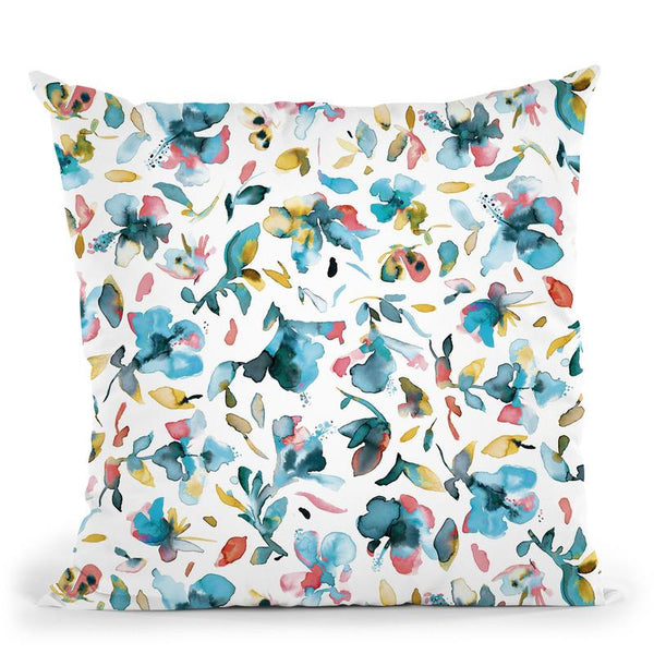 Watercolor Floral Hibiscus Gold Blue Throw Pillow By Ninola Design