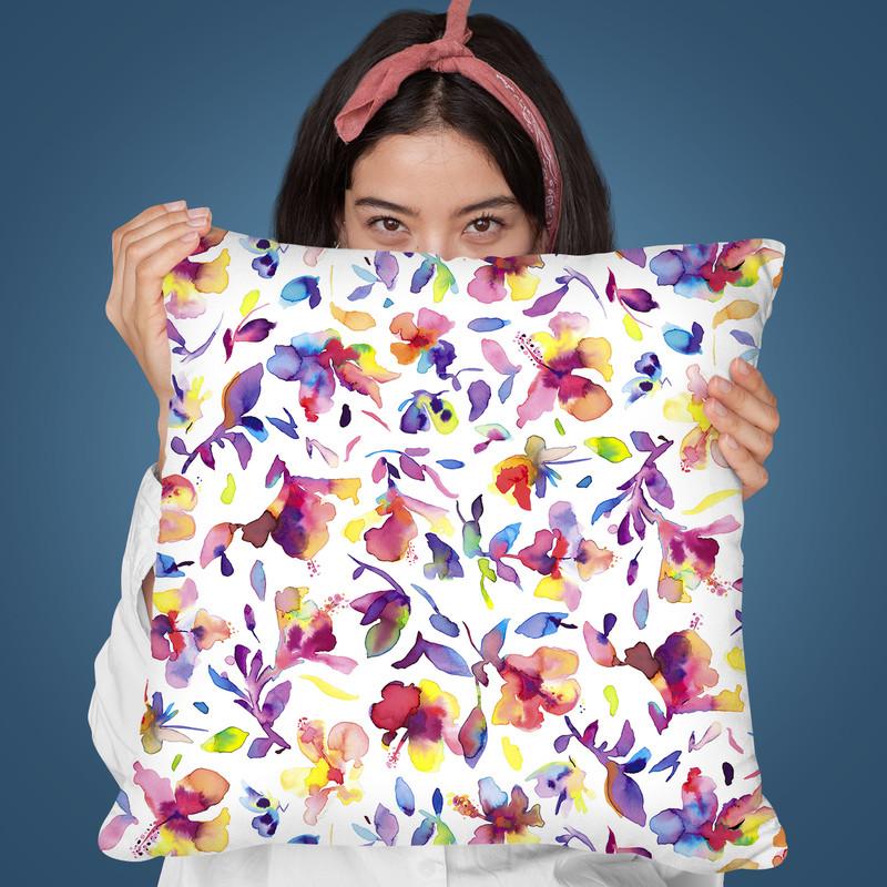 Watercolor Floral Hibiscus Pink Throw Pillow By Ninola Design