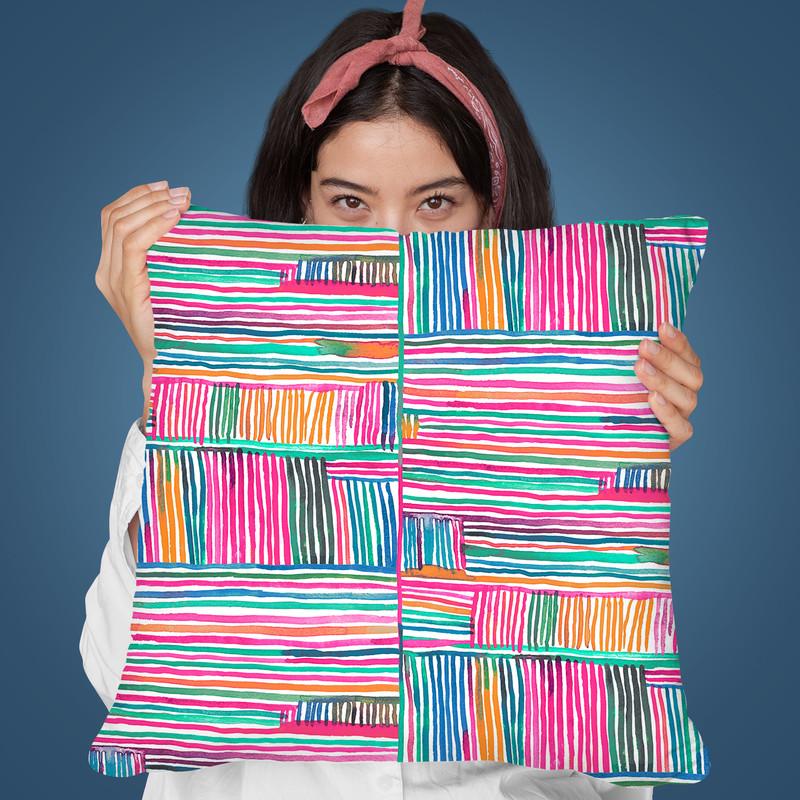 Watercolor Linear Yoga Meditation Pink Throw Pillow By Ninola Design