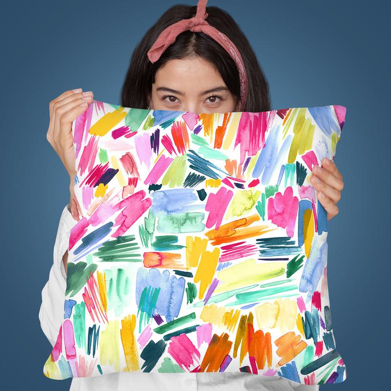 Watercolor Modern Brushstrokes Pink Gaudi Throw Pillow By Ninola Design