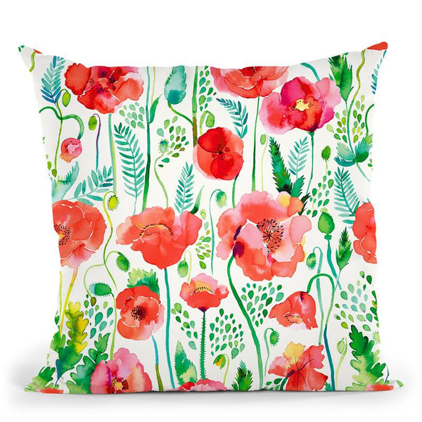 Watercolor Poppies Red Throw Pillow By Ninola Design