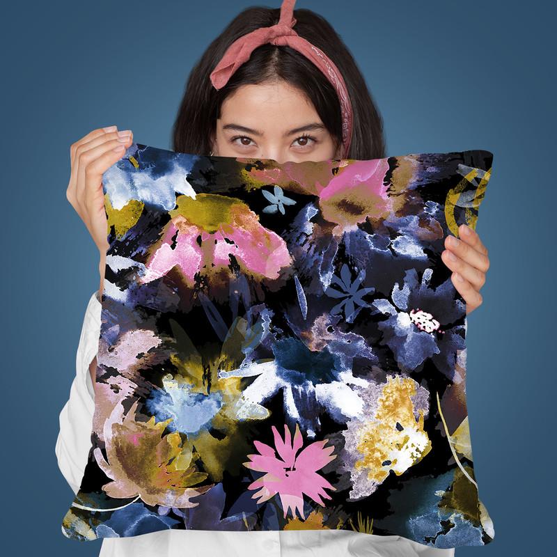 Watercolor Spring Memories Black Throw Pillow By Ninola Design