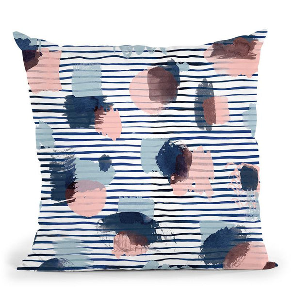 Watercolor Stains Stripes Navy Throw Pillow By Ninola Design