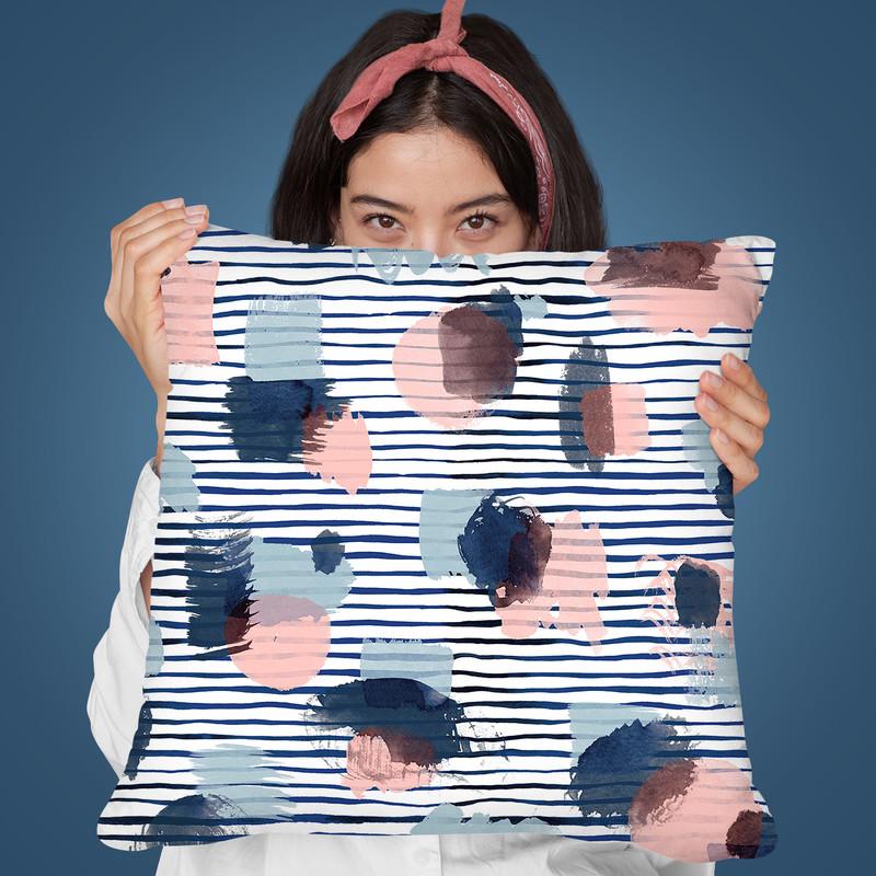 Watercolor Stains Stripes Navy Throw Pillow By Ninola Design